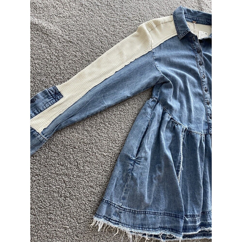 Free People Mini Tunic Dress Women Boho Blue Kenny Denim Vacay Pocket Sz S NWT - Picture 7 of 14